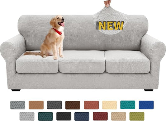 XINEAGE 2026 New 4 Pieces Couch Covers for 3 Cushion Couch Super Stretch Thick Soft Sofa Cover Anti Slip Sofa Slipcover Dogs Cats Furniture Protector (Silver Grey, 71"-91") by XINEAGE