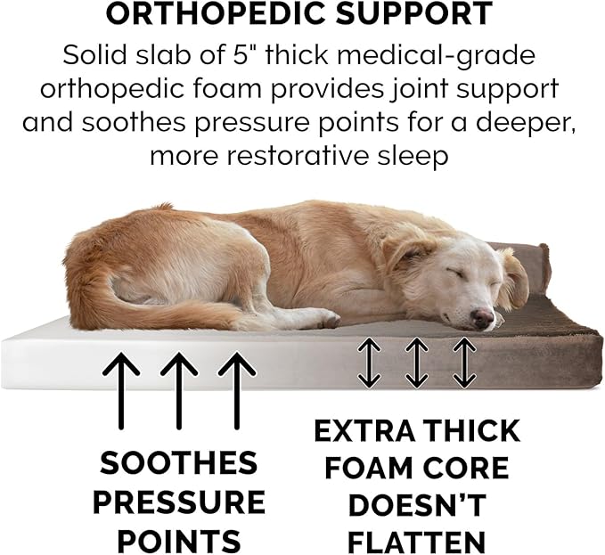 FurHaven Orthopedic Dog Bed & goDog Toy - Squeaky Plush Fat Rooseter with Chew Guard Technology for Large Dogs - Plush & Velvet L Shaped Chaise - Sable Brown, Jumbo Plus/XXL - Image 2