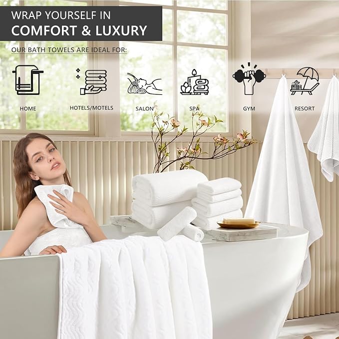 4 Piece Extra Large Bath Towel 35"x70" Oversized Bath Sheet White Bath Towel Set for Bathroom Ultra Soft Cozy Highly Absorbent Quick Dry Bathroom Towel for Spa Gym Hotel,Shower Towel for Daily Use - Image 2