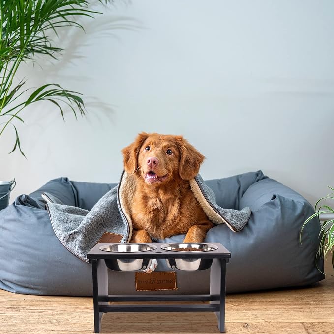 HTB Elevated Dog Bowl Stand with 2 Stainless Steel Bowls-10 H Large Black | Raised Dog Bowl Stand, 10"tall, 48 Oz Bowls, for Large Sized Dogs, Pet-safe, Solid Bamboo - Image 7