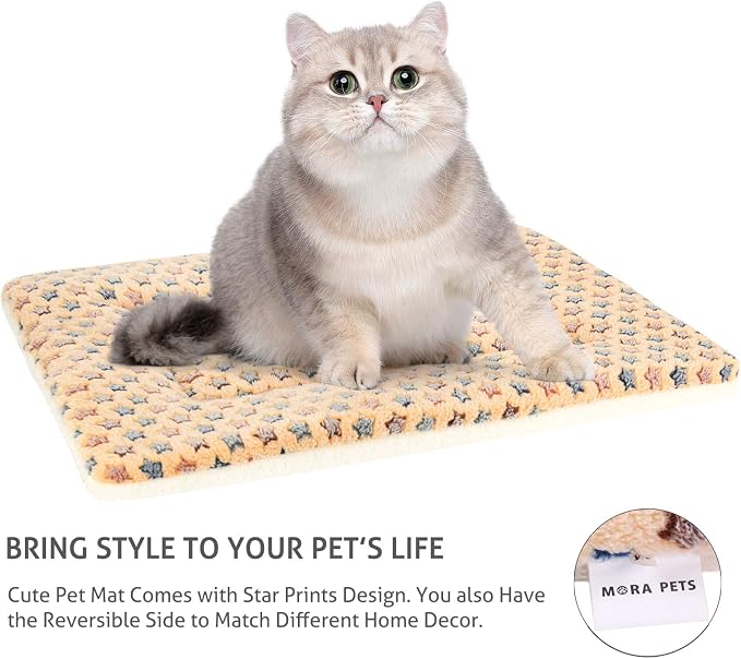 Mora Pets Cat Bed Ultra Soft Dog Crate Pad Star Print 14 x 17.5 inch Brown | Washable Crate Mat for Small Dogs and Indoor Cats, Reversible Fleece Dog Kennel Pad, Flat Pet Bed, Cat Carrier Mat - Image 6