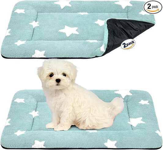 Mora Pets Dog Crate Pad Crate Bed Mat Small Dog Bed Washable Cute Star Pet Kennel Bed for Dog Cage Ultra Soft Flat Puppy Cat Kitten Pillow for Sleeping Anti-Slip Blue 24 x 18 inch 2 Pack by MoraPets