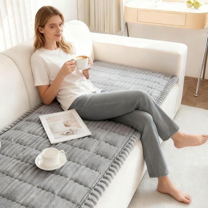 Couch Cover for Dogs, Non Slip Washable Sofa Protector Pet Friendly | Light Gray Fuzzy For 3 Cushion Couch, Protector for All Sofas (27.6" x 70.9") - Image 4