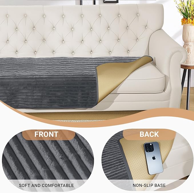 NAISI Couch Covers for Dogs Waterproof Flannel Striped Sofa Cover Pet Friendly Washable Dog Mat for Couch Anti Slip Sectional Sofa Slipcover Protector(2pcs/35"x63"+35"x70",Dark Grey) - Image 6