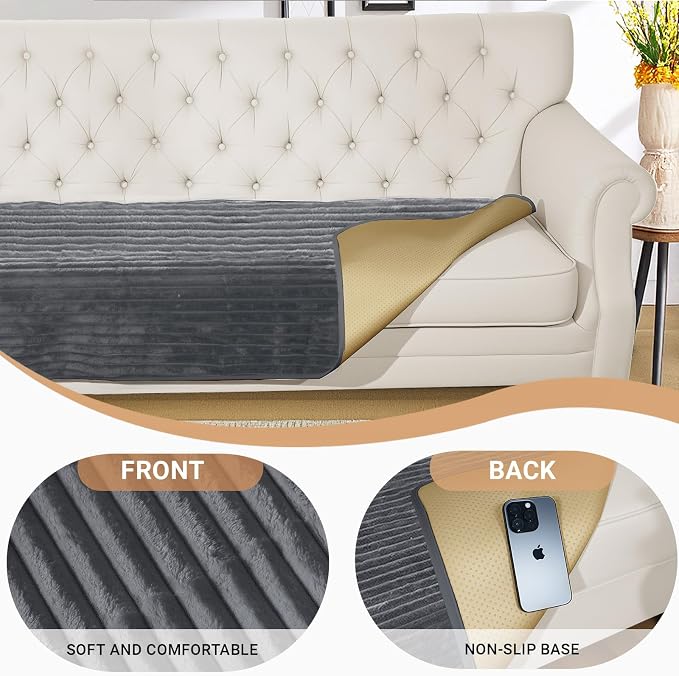 NAISI Couch Covers for Dogs Waterproof Flannel Striped Sofa Cover Pet Friendly Washable Dog Mat for Couch Anti Slip Sectional Sofa Slipcover Protector(1pc/35"x 82",Dark Grey) - Image 6