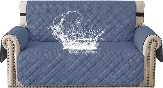 Waterproof Loveseat Covers for 2 Cushion Couch, Sofa Covers for Pets Washable with Side Pockets, Non Slip Couch Covers for Dogs, Dog Couch Cover with Elastic Straps (Loveseat, Greyish Blue) by CYCMACOHOME