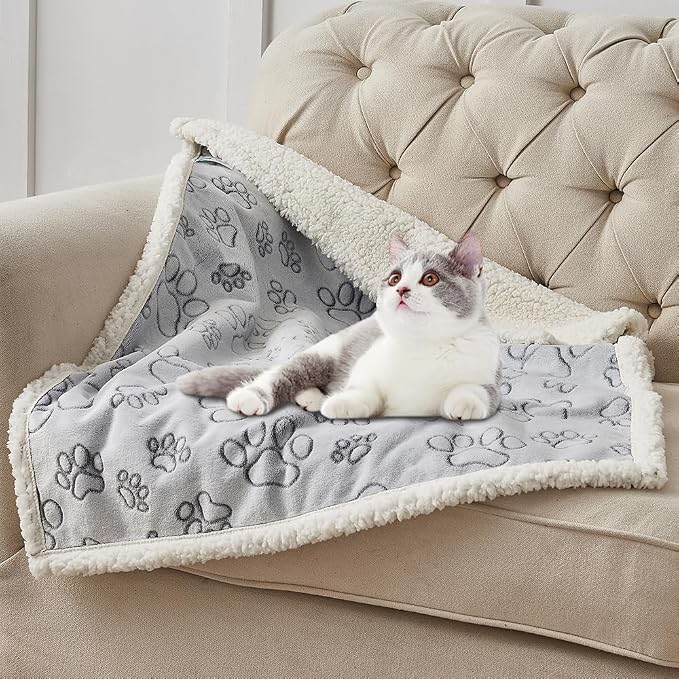 Qeils Dog Blankets for Large Dogs - Waterproof Pet Blanket Washable - Sherpa Fleece Puppy Blanket, Soft Plush Reversible Dog Blanket for Bed Couch Car Sofa, 50"X60", Grey Paw Print - Image 2