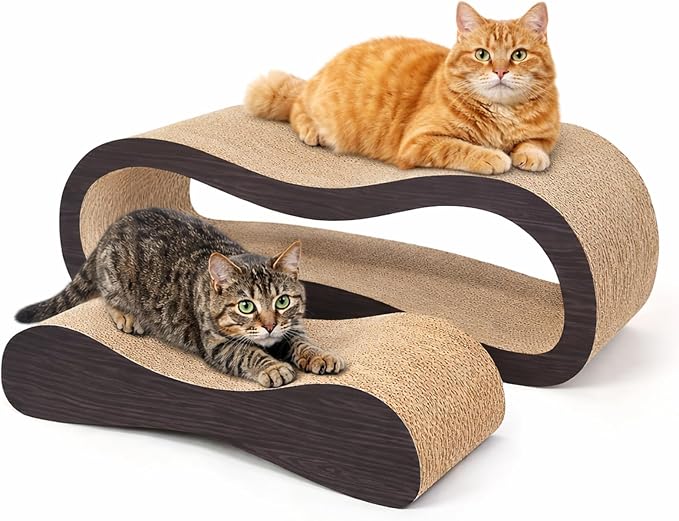 2 in 1 Cat Scratcher Cardboard Lounge Bed, Cat Scratching Post, Durable Board Pads Prevents Furniture Damage,Large,Brown by SimpleDeluxe