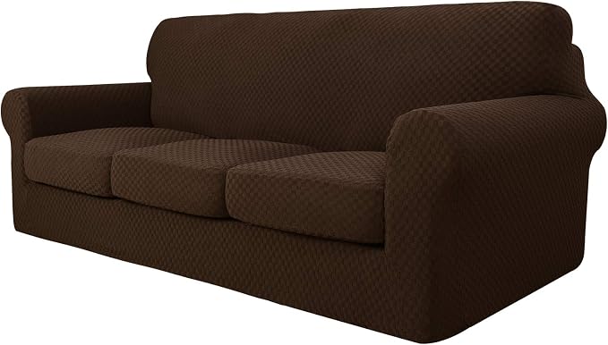 YEMYHOM Latest Checkered 4 Pieces Couch Covers for 3 Cushion Couch Extra Large High Stretch Thickened Sofa Cover for Dogs Pets Furniture Protector Sofa Slipcovers (Dark Coffee), 91"-110"(3 Cushions) by YEMYHOM