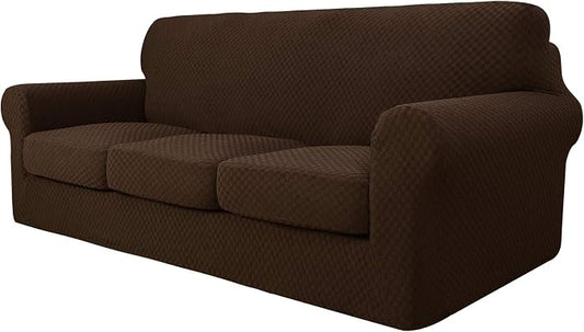 YEMYHOM Latest Checkered 4 Pieces Couch Covers for 3 Cushion Couch Extra Large High Stretch Thickened Sofa Cover for Dogs Pets Furniture Protector Sofa Slipcovers (Dark Coffee), 91"-110"(3 Cushions) by YEMYHOM