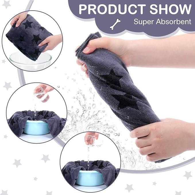 Chumia 8 Pcs Microfiber Dog Towels for Drying Dogs Cats 40 x 24 Inch Pet Towels Bulk for Large Puppy Absorbent Fast Drying Paw Bath Bathing Supplies for Pets(Star,Gray) - Image 4