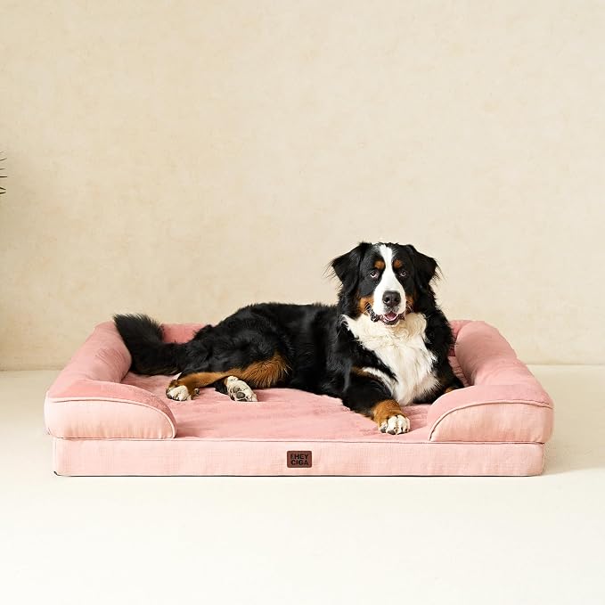 EHEYCIGA Orthopedic XXL Dog Bed, Waterproof Washable XL Big Pet Bed 48" | Non-Slip Bottom and Egg-Crate Memory Foam Extra Large Pet Couch Bed with Washable Removable Cover, Dusty Pink - Image 8