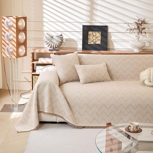 ROOMLIFE Boho Khaki Couch Covers for 3 Cushion Sofa, Couch Cover Sectional Sofa Cover for Dog, Washable Furniture Sofa Protector Cover Soft Blanket with Tassel for Living Room, 71''X134'' by ROOMLIFE