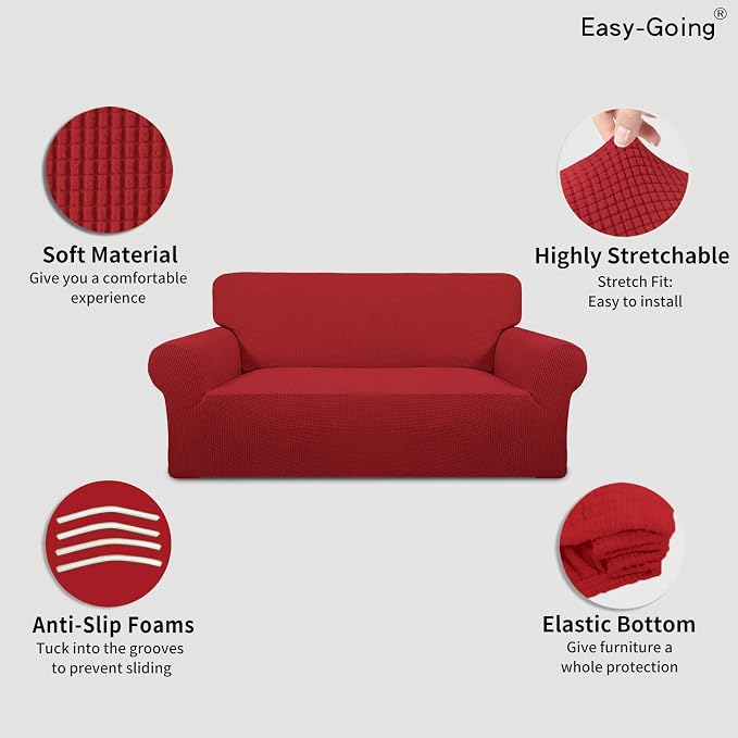 Easy-Going Stretch Oversized Loveseat Couch Covers Washable Christmas Red | 1-Piece Large Loveseat Cover for 2 Cushion Couch Furniture Protector RV Sofa Slipcover Soft with Bottom for Kids Pets - Image 3