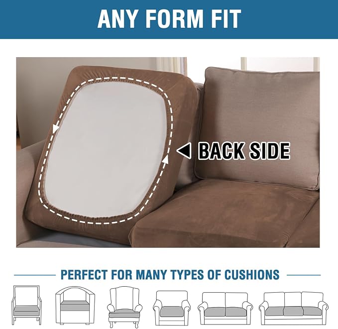H.VERSAILTEX Velvet Stretch Couch Cushion Cover Plush Cushion Slipcover for Chair Loveseat Sofa Cushion Furniture Protector Seat Cushion Sofa Cover (2 Piece Large Sofa Cushion Covers, Caramel Cafe) - Image 5
