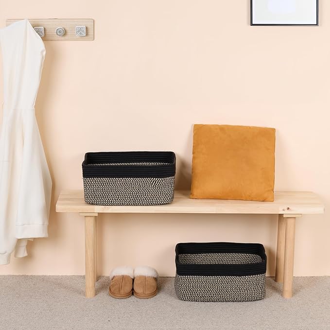 MiniArk Large Storage Baskets for Shelves, 17 x 13 x 7.5” Closet Organizers Bins for Clothes Blanket Towels, Baby Nursery, Toy Baskets Box, Woven Rope Baskets, 3 Packs Woven Brown - Image 6