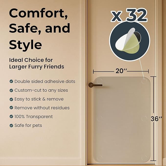 36 x 20 Door Scratch Protector Dog & Cat Scratch Guard, Heavy Duty Clear Anti-Scratching Protection on Wall Window Glass Screen & Sliding Doors Furniture Indoor/Outdoor - Image 2