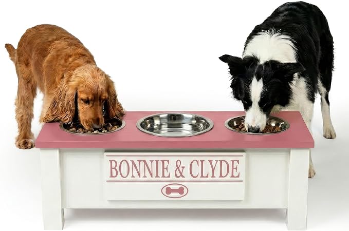 3 Bowl Dog Feeding Station, Personalized Triple Bowl Food Stand Medium Dogs | Farmhouse Style, Elevated Wood Stand, Storage Container, Stainless Steel Bowls, Raised Anti-Slip Feeder, Made in USA by GrooveThisWoodshop