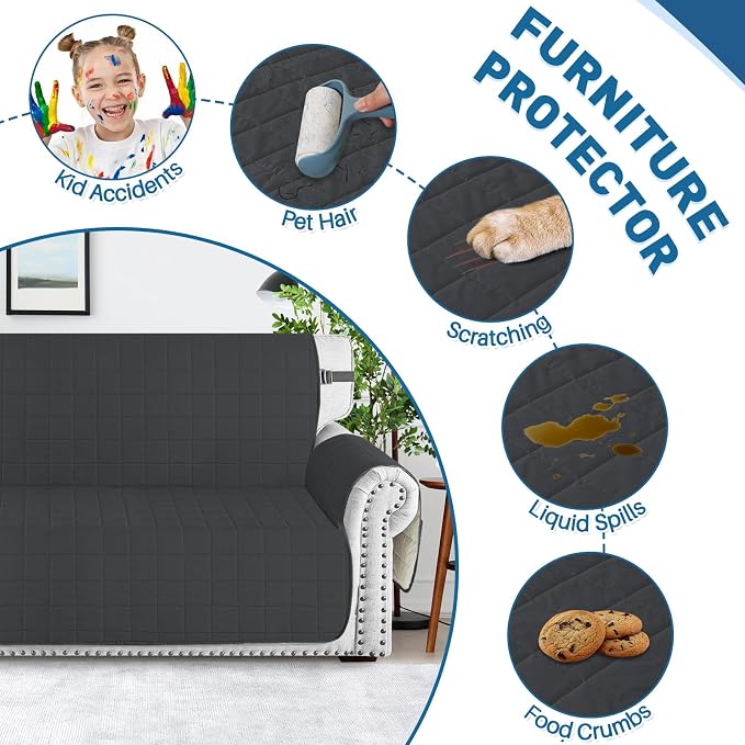 MAXIJIN Waterproof Chair Cover Slipcovers for Pets Dogs, 23.5" Quilted Armchair Sofa Cover Washable Dog Couch Covers Protector with Elastic Strap & Side Pocket (Chair, Black) - Image 7