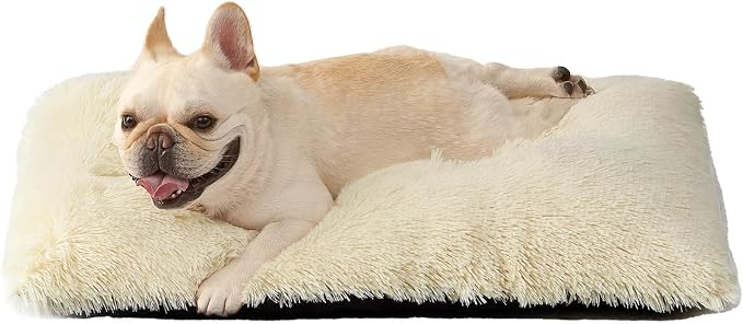 EHEYCIGA Fluffy Dog Crate Bed for Medium Dogs, Plush Crate Pad, Ivory Beige | Calming Anti Anxiety Medium Dog Bed, Washable Soft Warm Faux Fur Crate Mat with Non-Slip Bottom by EHEYCIGA