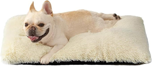 EHEYCIGA Fluffy Dog Crate Bed for Medium Dogs, Plush Crate Pad, Ivory Beige | Calming Anti Anxiety Medium Dog Bed, Washable Soft Warm Faux Fur Crate Mat with Non-Slip Bottom by EHEYCIGA
