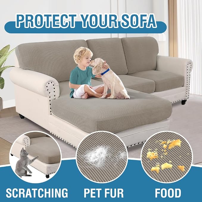 H.VERSAILTEX 2025 New Sectional Couch Covers 6 Pieces Stretch Sofa Covers for Sectional Sofa Set Separate L Shaped Couch Cover for Both Left/Right Couch (Seat and Back: 1 Chaise + 2 Sofa, Taupe) - Image 7