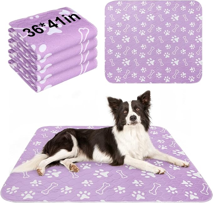 BEAUTYZOO 4 Pack Washable Pee Pads for Dogs, Reusable Puppy Pads for Potty Training, Waterproof Super Absorbent Whelping Pads Mats Non Slip Against Urine for Small Medium Dogs Cats, 36" x 41" by BEAUTYZOO