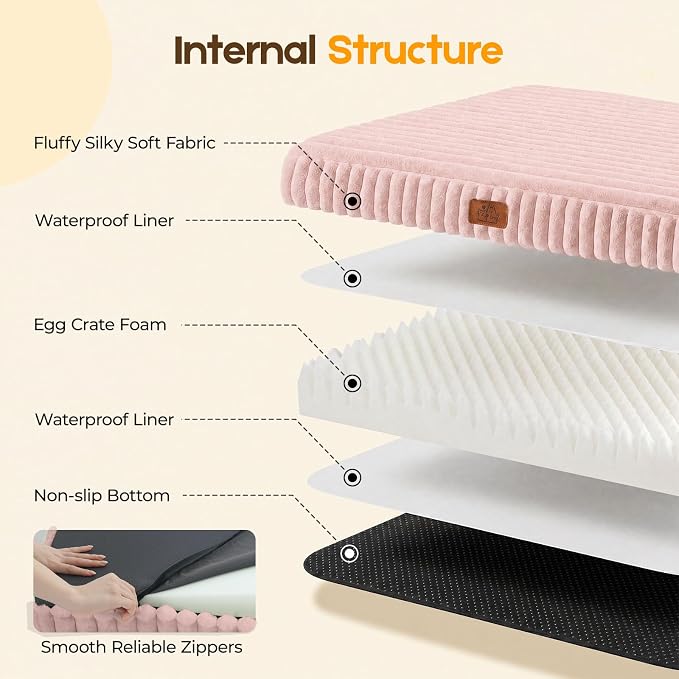 Orthopedic Dog Bed for Medium Dog, Waterproof Pet Bed,Non-Slip Bottom and Egg-Crate Foam with Removable Washable Cover Crate Bed,Pink,30"x20"x3" - Image 3