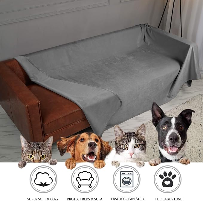 Ameritex Pet Bed Blanket Reversible 100% Waterproof Velvet Super Soft for Sofa and Bed (82x102 Inches, Light Grey+Grey) - Image 4