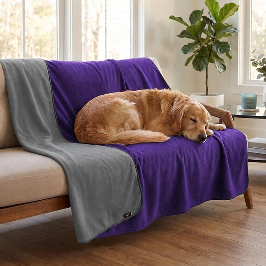 Catalonia Waterproof Bed Blanket, Washable Reversible Furniture Protector | Purple/Grey Double-Sided Fleece, Leakproof Protection for Bed, Sofa and Couch, Resists Spills, Stains and Everyday Messes by Catalonia