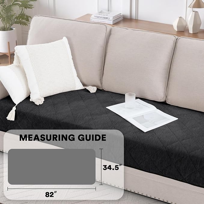 Couch Covers for Dogs Chenille Sofa Covers for 3 Cushion Washable Quilted Checkered Fuzzy Pet Couch Cover Soft Couch Protector Non-Slip Sofa Pads for Puppy Cat Kids(34.5" x 82", Grey) - Image 3