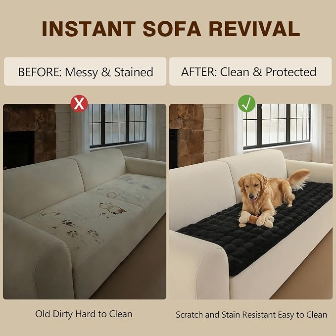 OHSIO Couch Cover for Pets Plush, Non Slip Cozy Sofa Cover Pet Friendly, Soft Thick Fuzzy Sofa Slipcovers for 3 Cushions Washable Couch Sofa Funiture Protector(Black,27.6'' x 70.8'') - Image 8