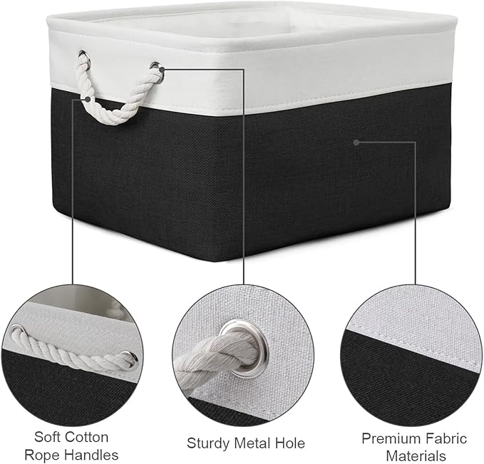 TheWarmHome Storage Bins for Shelves - 1 Pack 15.7x11.8x8.3 inch Canvas Storage Basket for Organizing Cubes Gift Dog Cloth Toy (White & Black) - Image 6