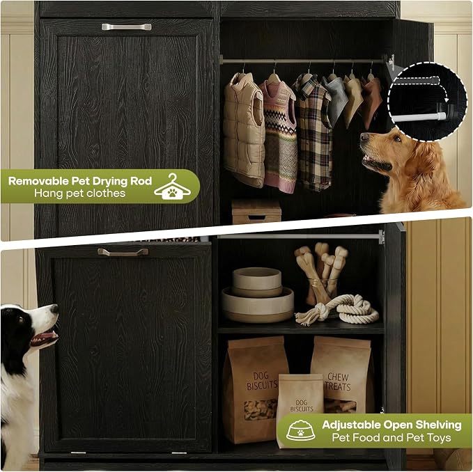 Furnaza Pet Feeding Station with 4 Bowls,Dual Doors Dog Cabinet Storage | Black 39.7"W Dual Doors Pet feeding station with storage for dogs and cats, Pet Food Storage for Kitchen, Living Room - Image 6