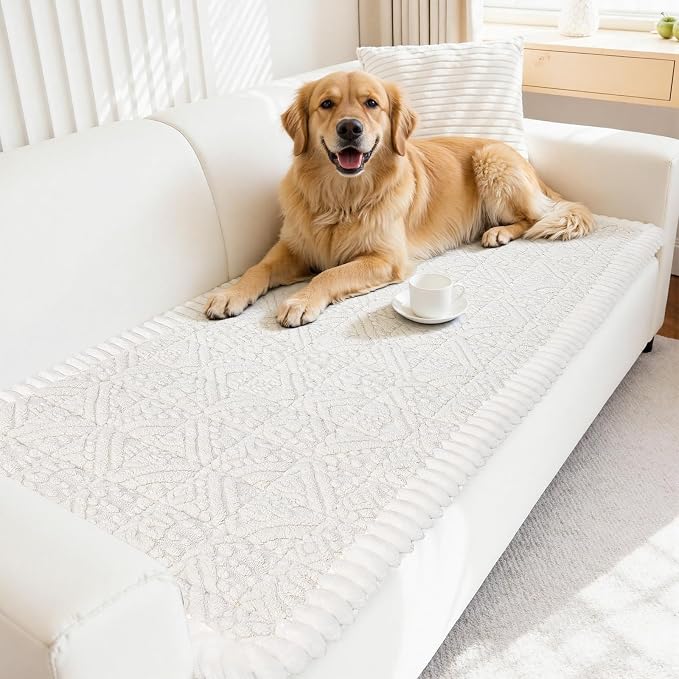 White Pet Couch Cover for Dog, 27.6''x59.06'' Sofa Cover Protector | Washable Soft Non Slip Sofa Slipcover for 2 Cushion Couch, Fuzzy Sofa Pad Pet Friendly Dog Bed Mat for Couches - Image 8