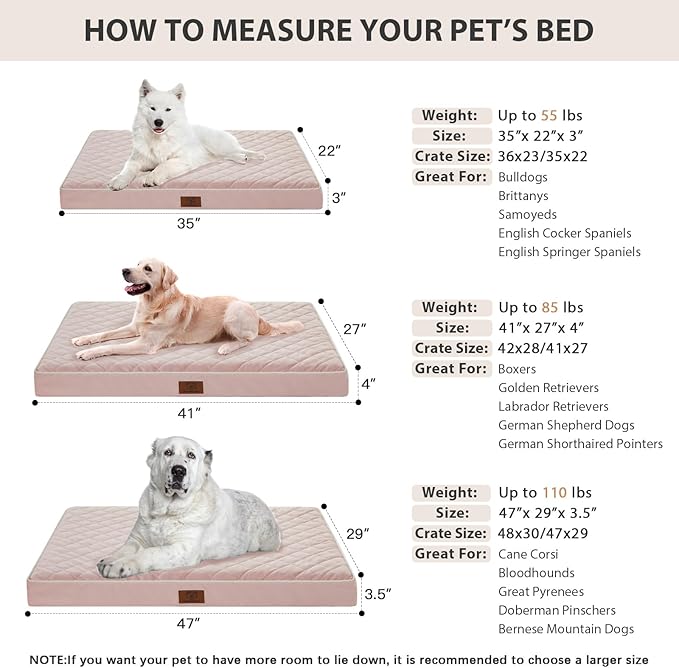 WNPETHOME Orthopedic Waterproof XL Dog Bed for Crate Cozy Sleep | Extra Large Washable Dogs Bed with Removable Cover, Multi-Needle Quilting Dogs XL Crate Bed for Relax , Pink 41x27 Inch - Image 5