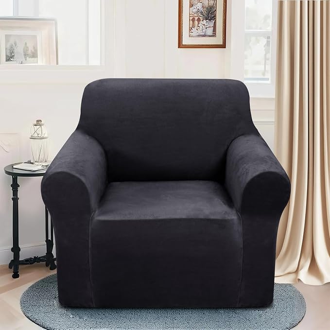 U-NICE HOME Velvet Chair Sofa Covers Stretch Couch Cover Furniture Protector Sofa Slipcover for Dogs (Chair, Dark Grey) - Image 2