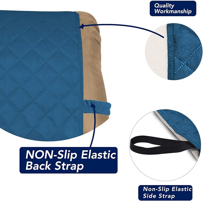 PureFit Reversible Recliner Chair Covers Couch Covers for Dogs, 19 in | Peacock Blue/Beige, Water Resistant Couch Protector, Washable Pet Couch Cover with Non Slip and Elastic Straps For Kids - Image 3