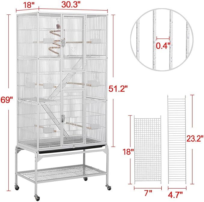 Yaheetech 69'' Extra Large Bird Cage Metal Parrot Cage w/Detachable Stand for Mid-Sized Parrots Cockatiels Conures Parakeets Lovebirds Budgie Finch, White - Image 2