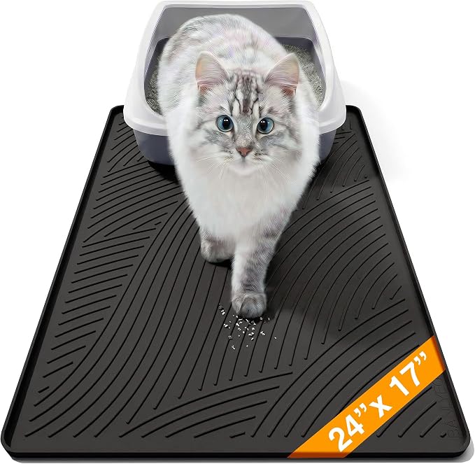 Cat Litter Box Mat - SM Small Medium Size 24 x 17 in, Water Proof, Kitty Litter Trapping Mat, Easy to Clean, Scatter Control, Odorless, Pet Supplies for Indoor Cats, Dark Gray by BANLYEO