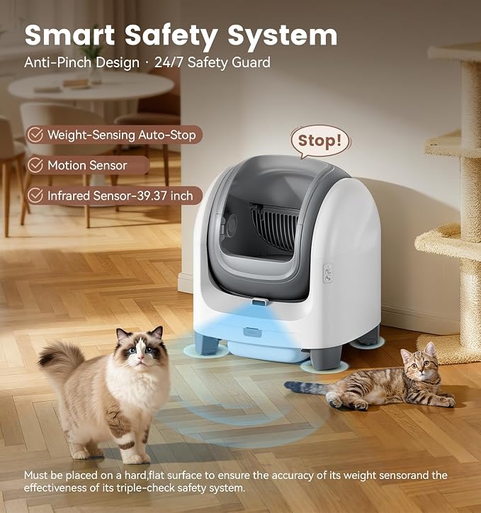 Self Cleaning Litter Box for Large Cats, 18L Extra Large Automatic Cat Litter Box with Pull-Out Waste Drawer, Smart APP Health Tracking, Odor-Seal Deodorizing Multi-Cat Safe Toilet, White - Image 4