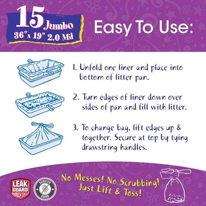 Fresh Kitty Litter Box Liners Super Thick, Durable, Easy Clean Up Jumbo Drawstring Scented Litter Pan Box Liners, Bags for Pet Cats 15 Count (Pack of 3) - Image 6