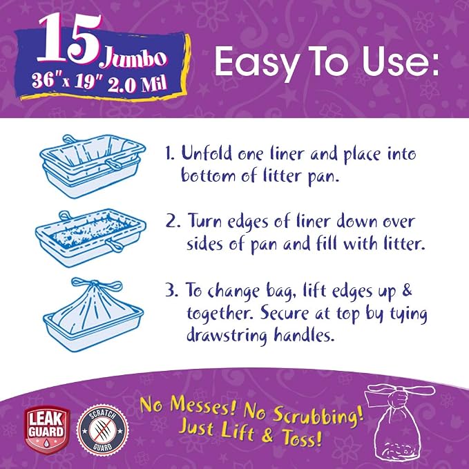 15 Count Fresh Kitty Litter Box Liners Super Thick, Durable, Easy Clean Up Jumbo Drawstring Scented Litter Pan Box Liners, Bags for Pet Cats - Image 5