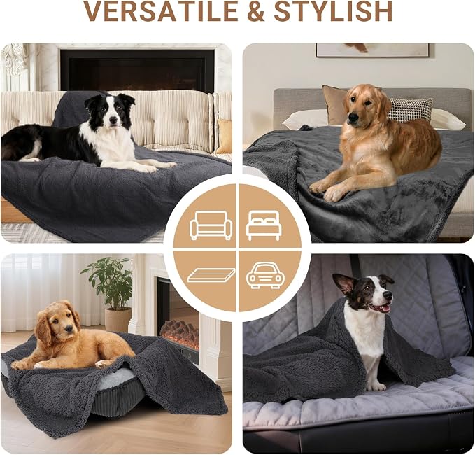 Waterproof Dog Blanket for Large Dogs - Reversible Washable Pet Blanket, Soft Sherpa Fleece Furniture Protector, Cat Throw Bed Couch, Grey,50"x60" - Image 7