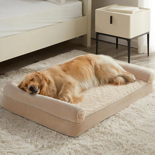 BFPETHOME Orthopedic Washable XXL Dog Bed for Senior Dog Cozy Sleep | Extra Large Waterproof Big Soft Pet Couch Bed for Dogs Relax with Removable Cover Supportive Egg Crate Foam Beige 54x36 Inch by BFPETHOME