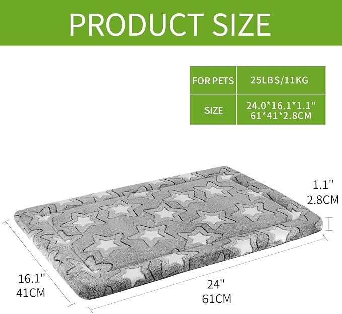 EMPSIGN Dog Crate Pad for 24"x18" Dog Crate, Star Pattern/Grey | Reversible Kennel Mat (Cool & Warm), Machine Washable, Cozy Star Pattern Sleeping Pad, All-Season Pet Bed - Image 2