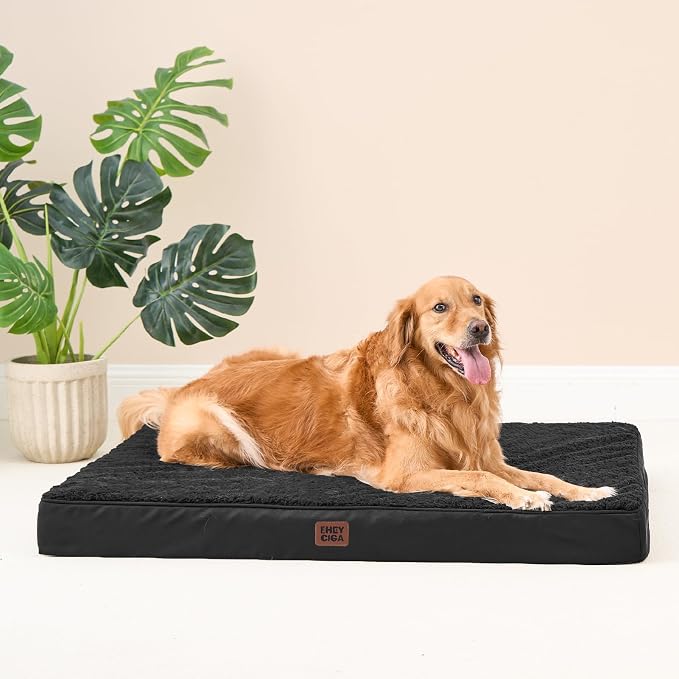 EHEYCIGA Orthopedic Dog Bed Large with Removable Washable Cover, 50IN Black | Egg Crate Foam Support, Durable Oxford fabric, Non-Slip Bottom, Machine Washable, Soft Waterproof Plush Pet Bed Mat For Crate - Image 7
