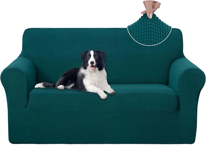 U-NICE HOME Loveseat Cover Stretch Couch Cover Sofa Slipcover, Blue | 2 Cushion Sofa, 1-Piece Sofa cover, Washable, Pet friendly, Furniture protector, Polyester Spandex Jacquard fabric by U-NICEHOME