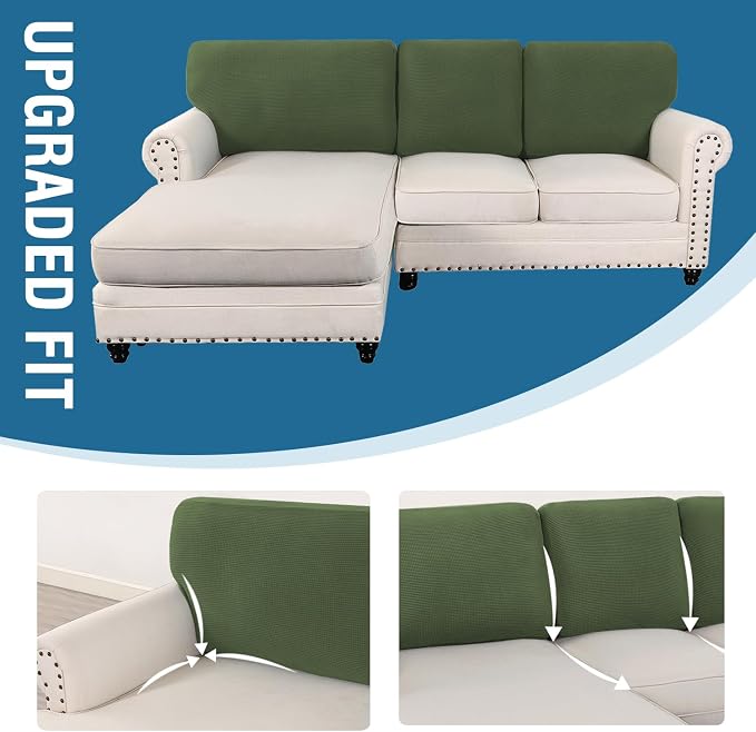 H.VERSAILTEX Backrest Cushion Covers Sectional Couch Back Cushion Covers for Sectional Sofa Set for Both Left/Right Couch (Back Only: 1 Chaise + 2 Sofa, Bronze Green) - Image 7