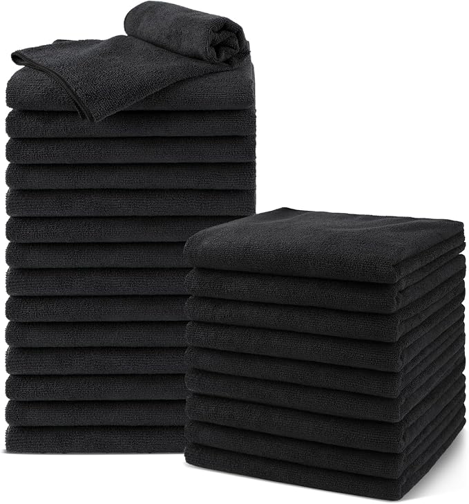 UNIMADE Salon Towels 24 Pack, Microfiber Barber Towels Bulk, (16x29 inches) Hair-Drying Cloth Super Soft Black Hand Cloth for Gym, Bath, Spa Use and Home Beauty Care(Not Bleach Proof) | (16x29 inches) Hair-Drying Cloth Super Soft Black Hand Cloth for G... by Unimade